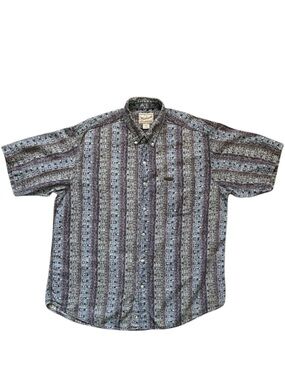 Vintage Woolrich Button Down Shirt Geometric Pattern Short Sleeve XL